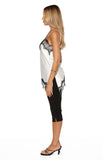Ziva White Satin Lace Trim Asymmetrical Top