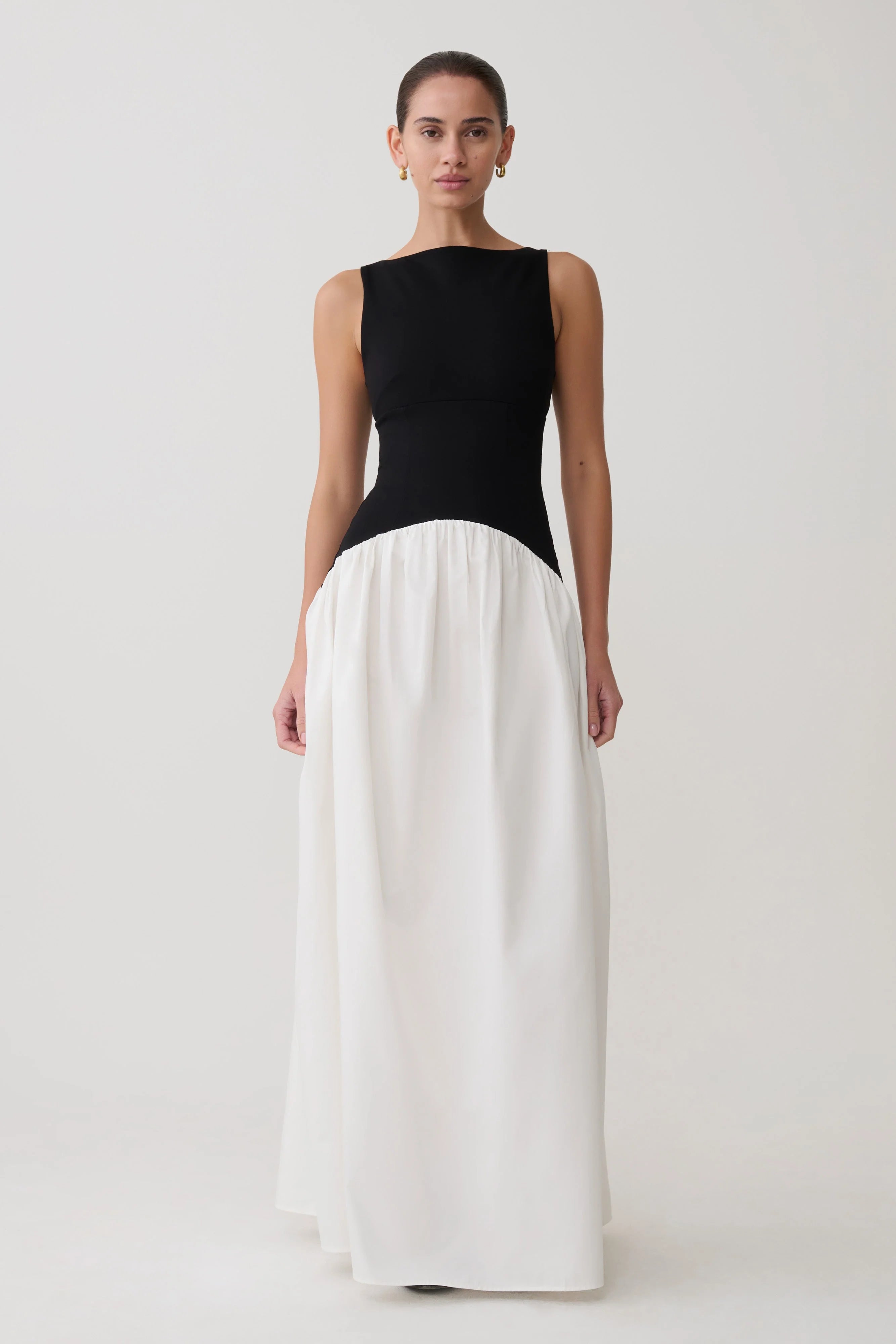 Acacia Contrast Sleeveless Maxi Dress Black White
