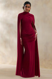 Dianelle Berry High Neck Maxi Dress With Cape Sleeves