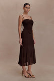 Willa Gathered Mesh Midi Dress Chocolate