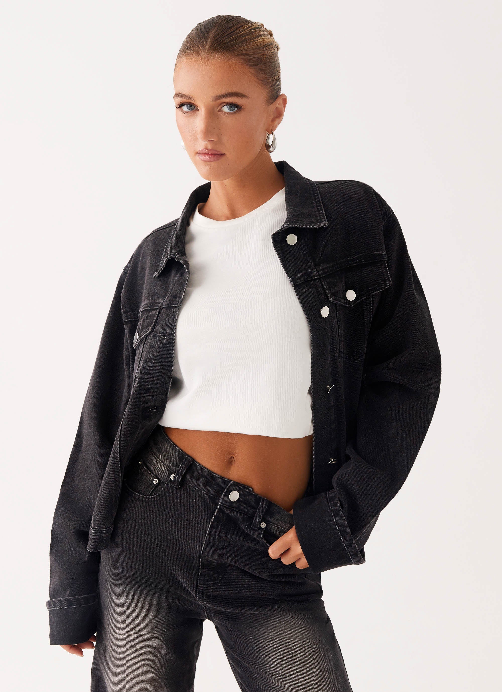 Back Again Oversized Denim Jacket Charcoal Wash