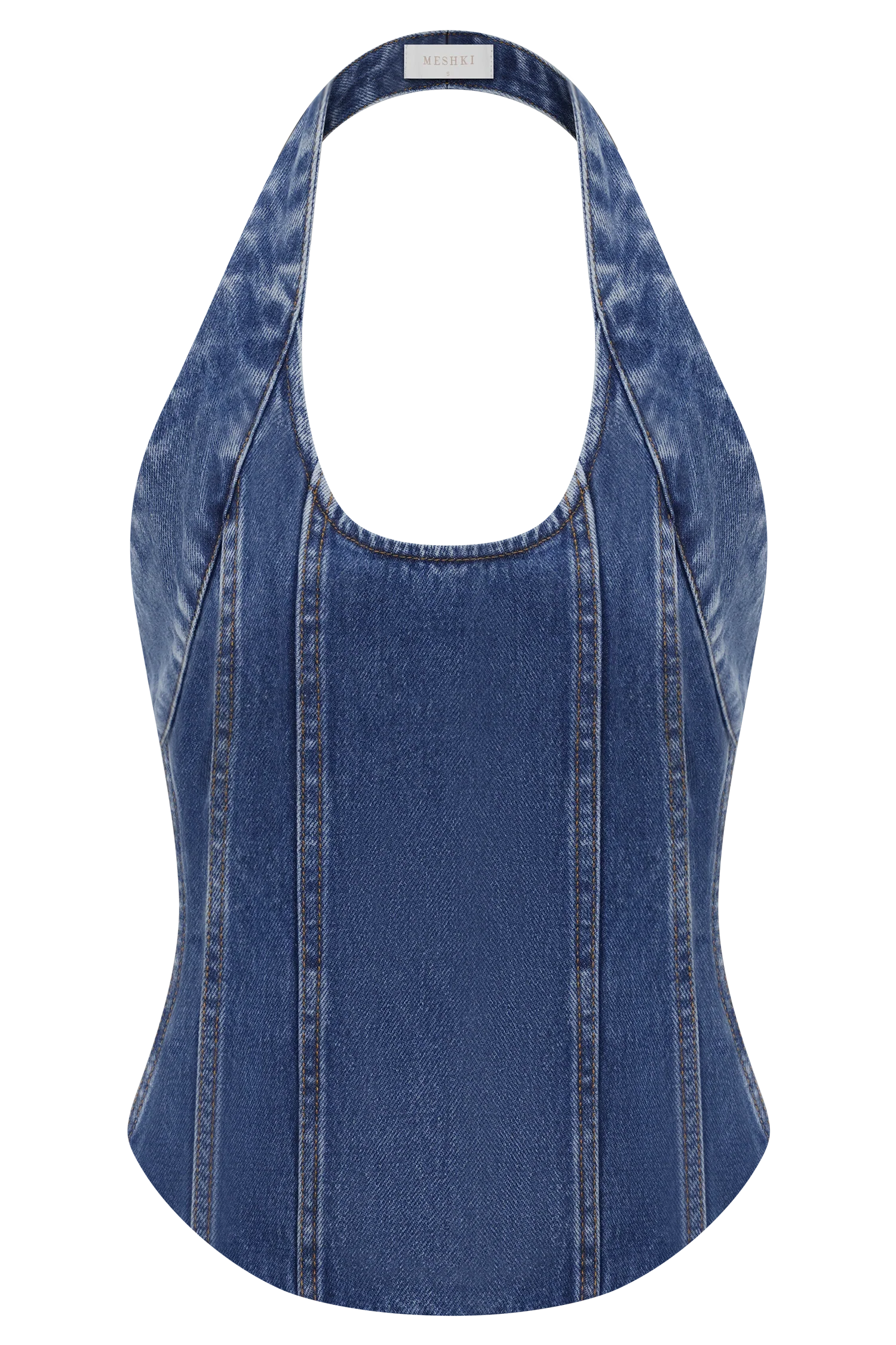 Meadow Denim Corset Halter Top Dark Blue