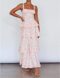 Women Floral Maxi Dress Sleeveless Bow Back Tiered Boho Flowy Long Dresses Summer Fall