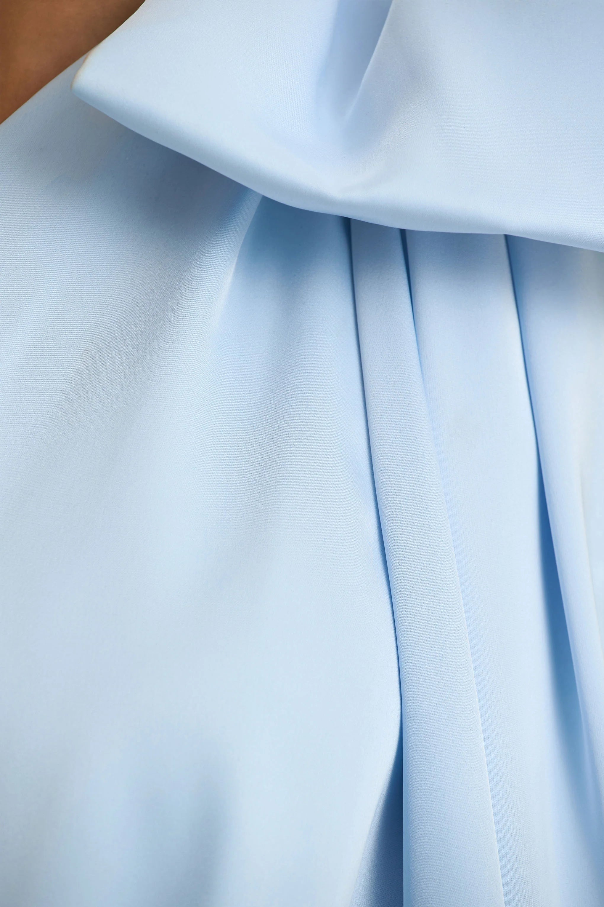 Celestia Powder Blue Satin Asymmetric Neck Midi Dress With Cape Detail