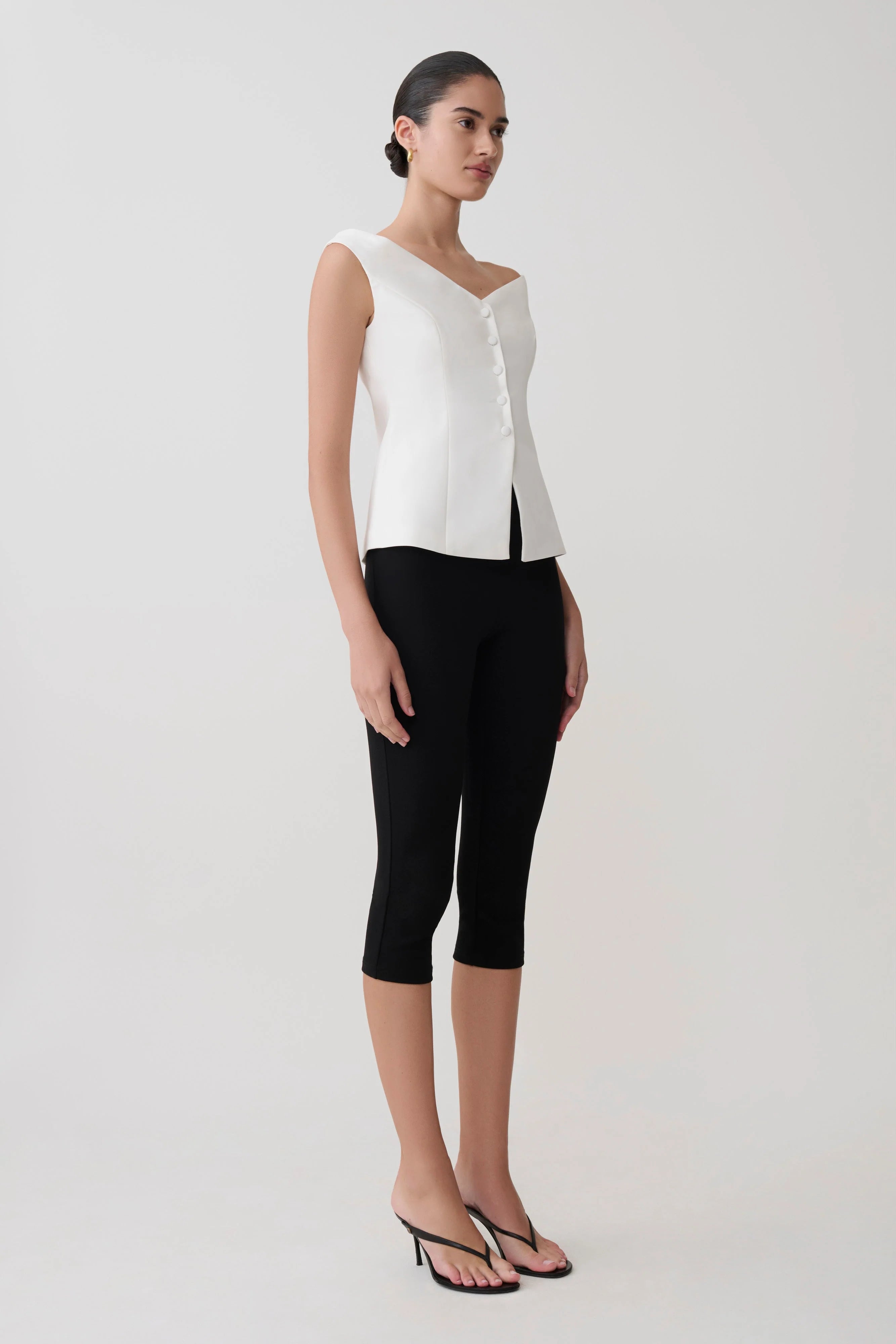 Billie Off Shoulder Sleeveless Button Top White
