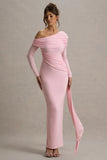 Valina Pink Ruched Asymmetric Maxi Dress With Drape