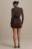 Ciela Brown Extreme Plunge Neck Mini Dress
