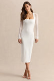 Kaelina White Square Neck Midi Dress