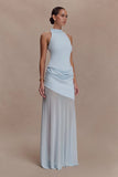 Portia Scuba And Mesh Maxi Skirt Pale Blue
