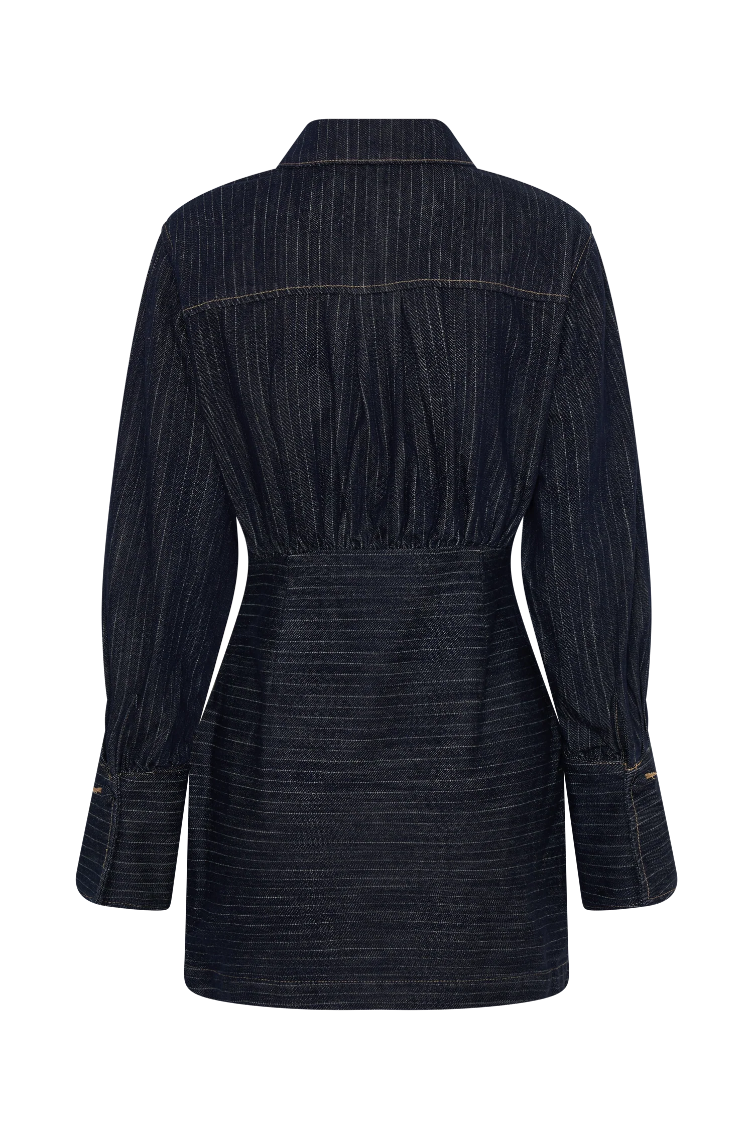 Zarah Denim Long Sleeve Mini Dress Indigo Pinstripe