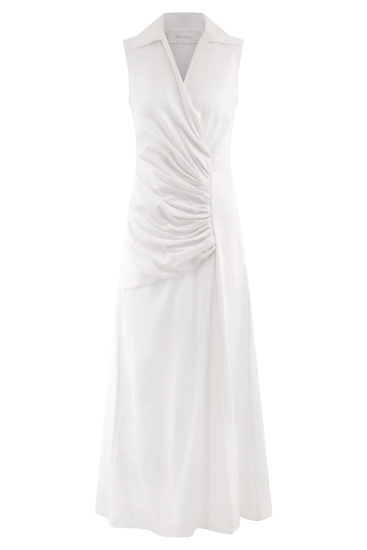 Dante Ruched Linen Midi Dress White