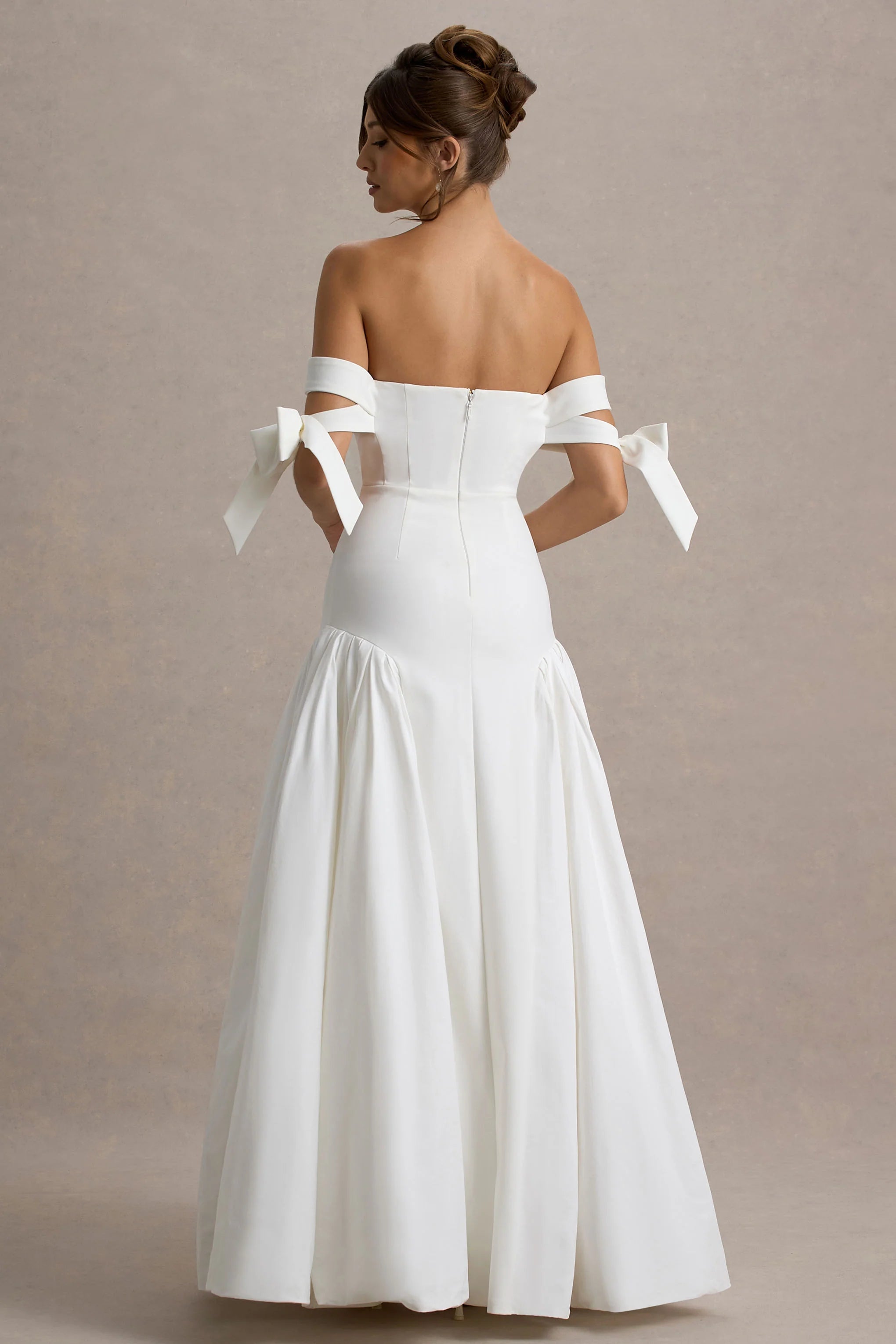 Ethel White Cream Bardot Maxi Dress With Volume Skirt
