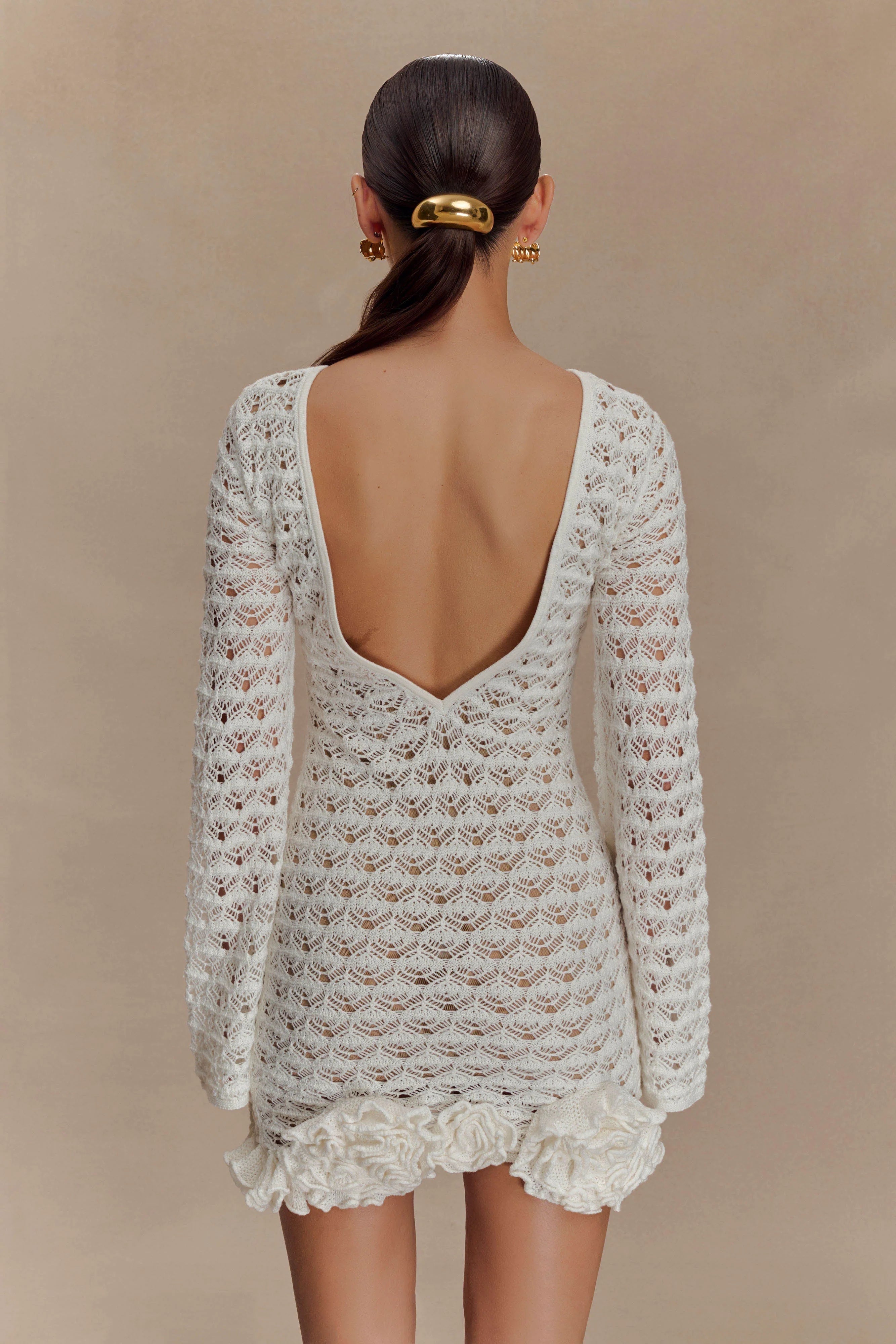 Aileen Ruffle Crochet Mini Dress Ivory