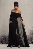 Carlotta Black Bardot Maternity Maxi Dress With Chiffon Cape