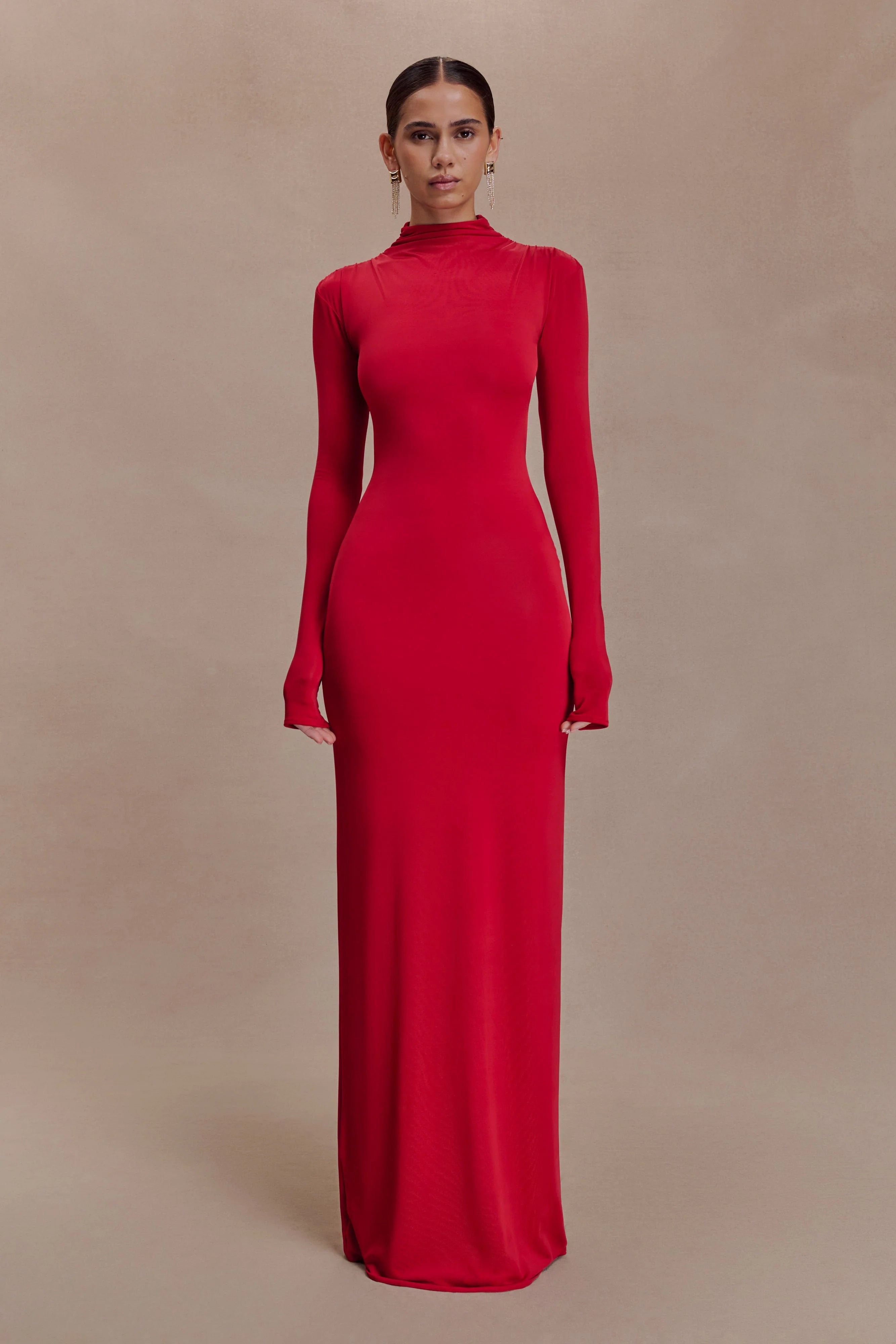 Kiyah Slinky Cut Out Maxi Dress Red
