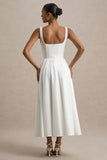 Parina White Strappy Volume Hem Midi Dress