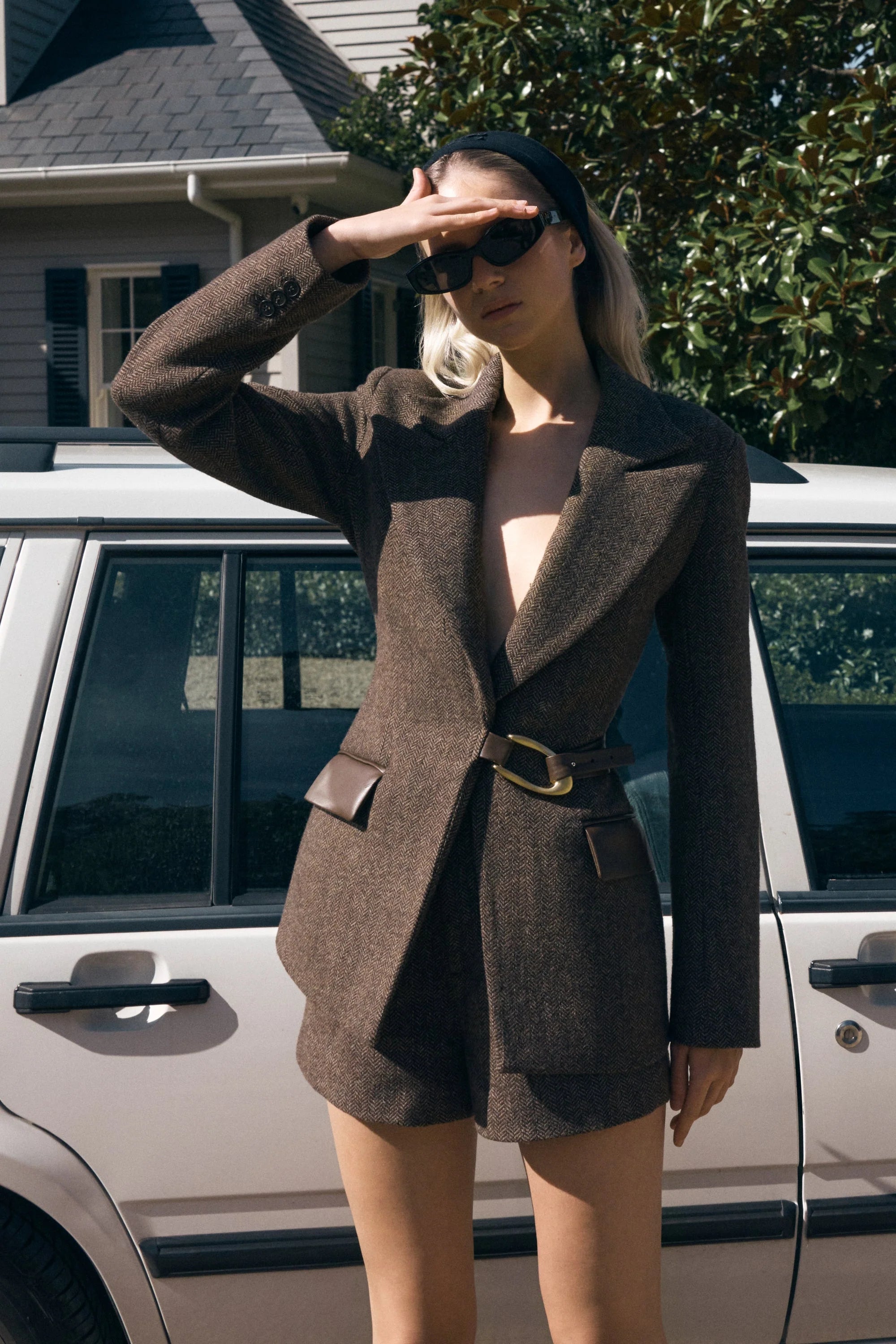 Romy Structured Blazer With Hardware Herringbone