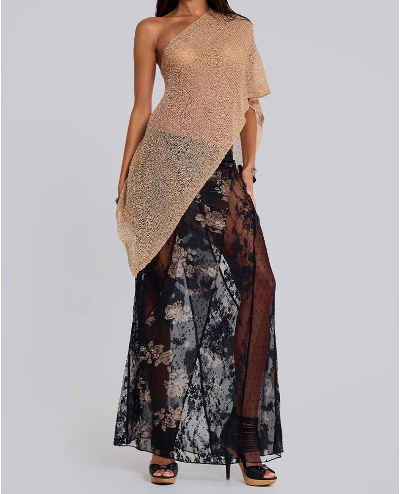 Women Sheer Poncho Top Multiway Knit Crochet Asymmetric Mesh Cover Up Going Out Clubwear