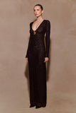 Acadia Diamante Long Sleeve Maxi Dress Black