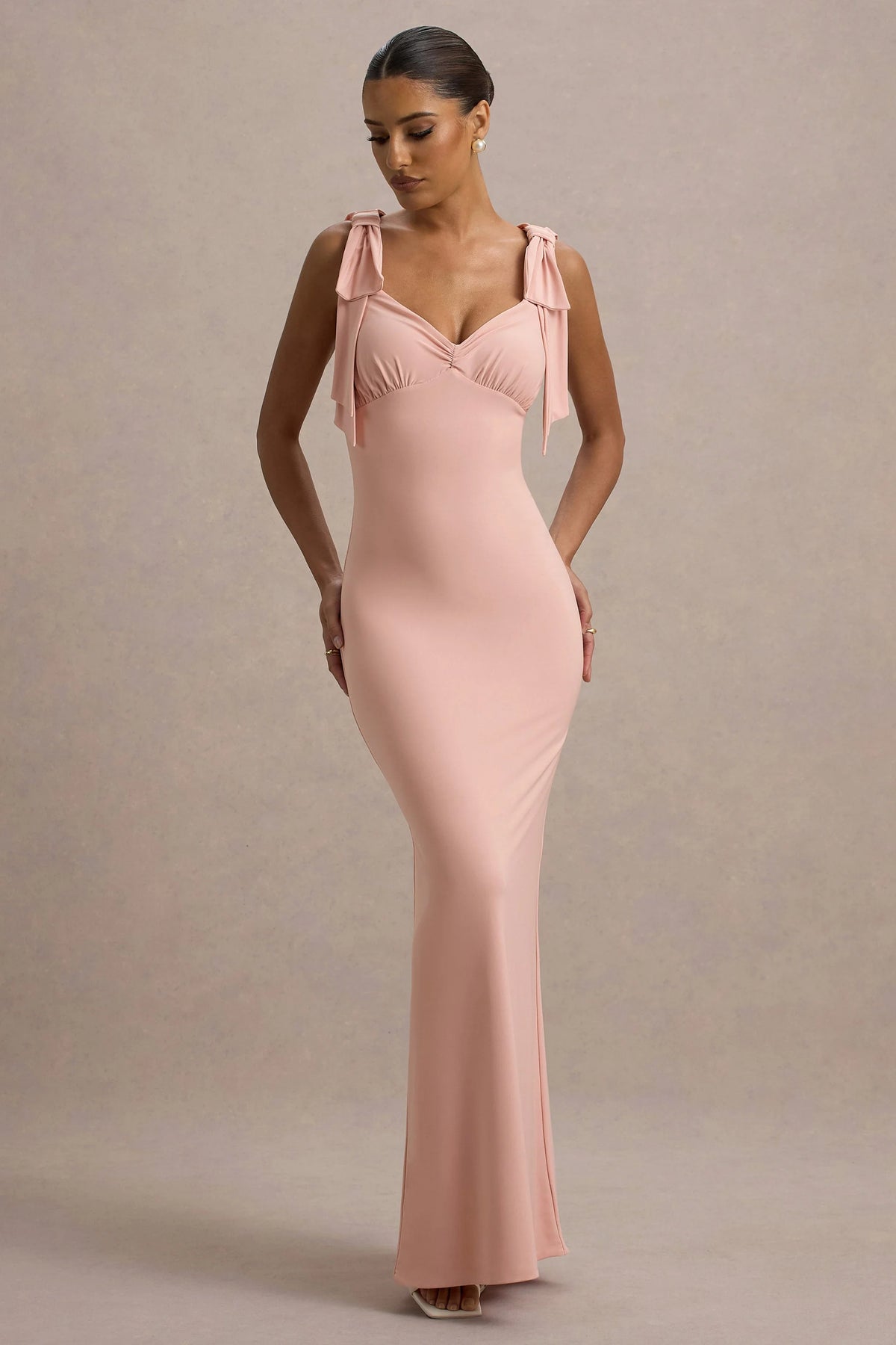 Evanna Pink V Neck Maxi Dress With Bow Straps