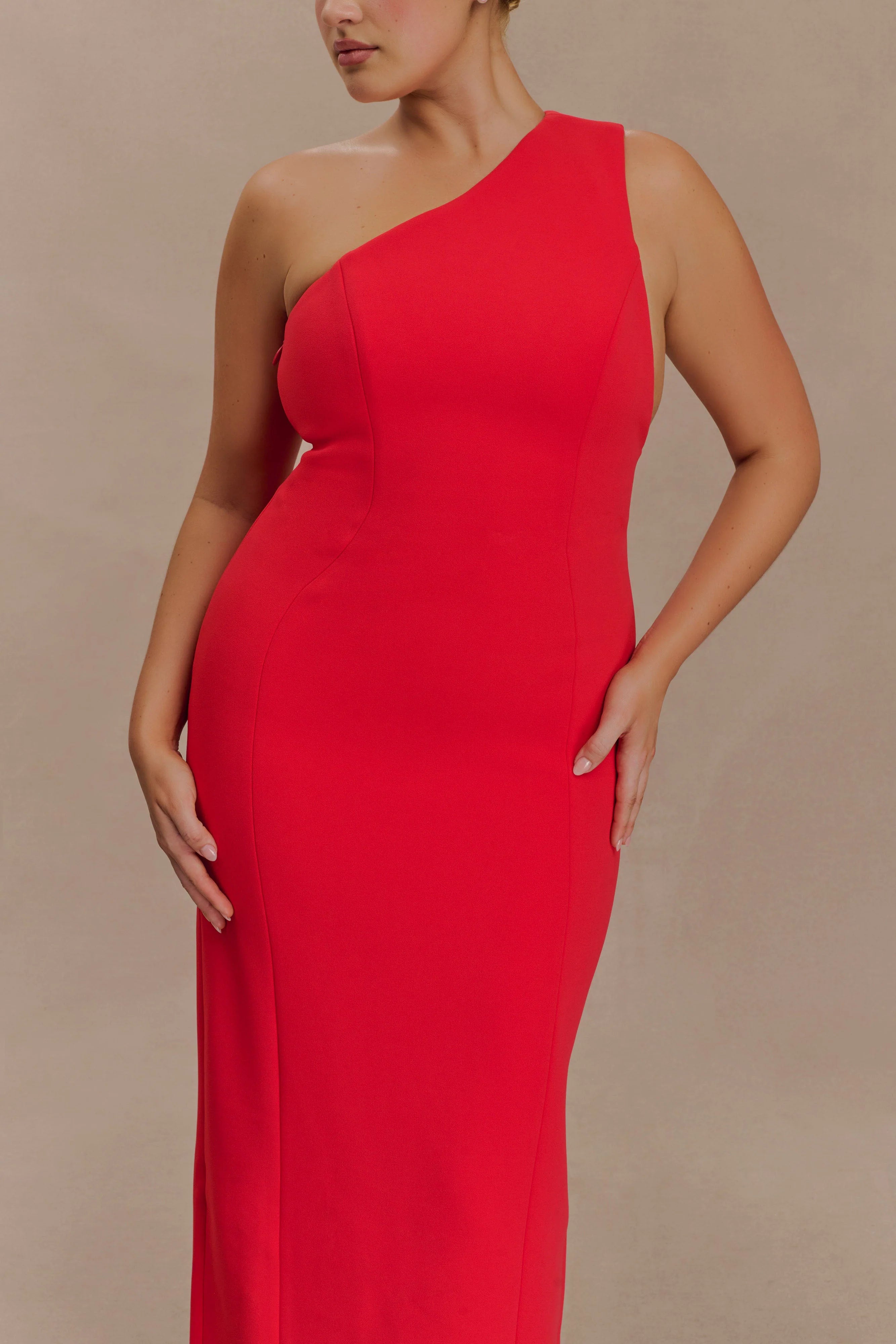Milena One Shoulder Crepe Maxi Dress Red