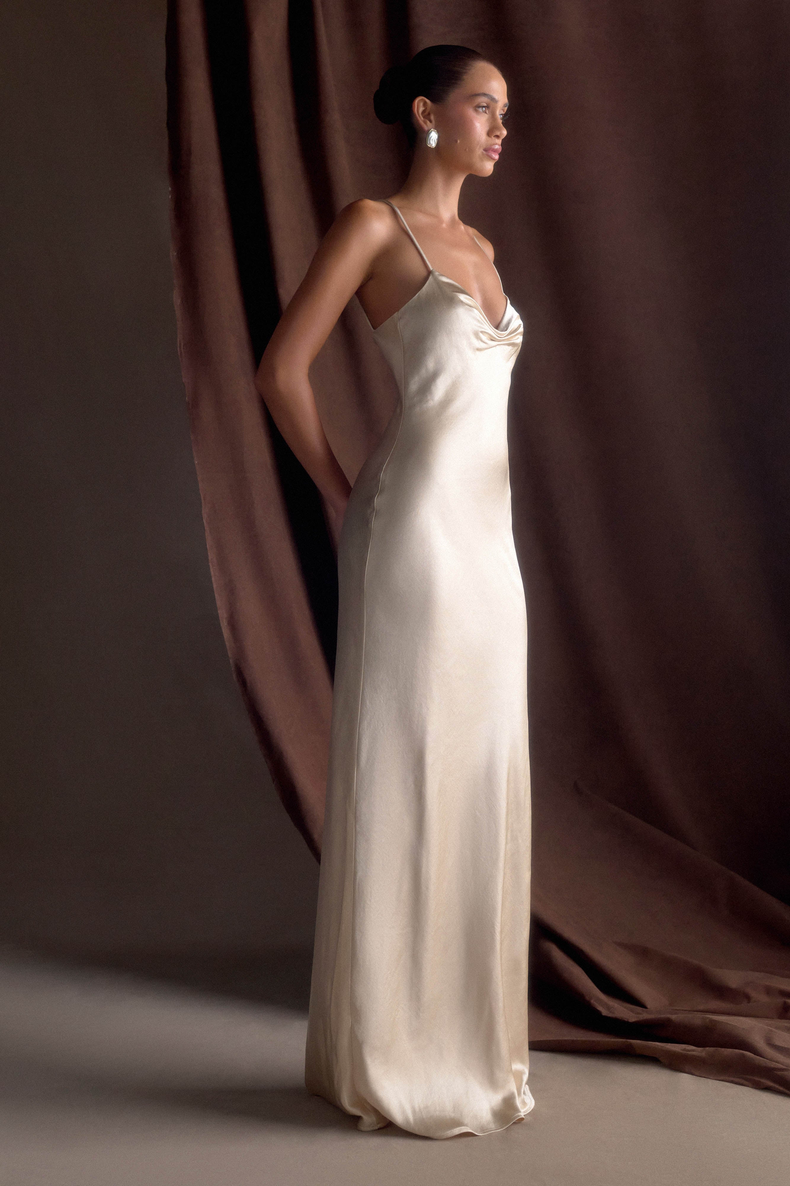 Lilly Sweetheart Satin Maxi Dress Blush Gold