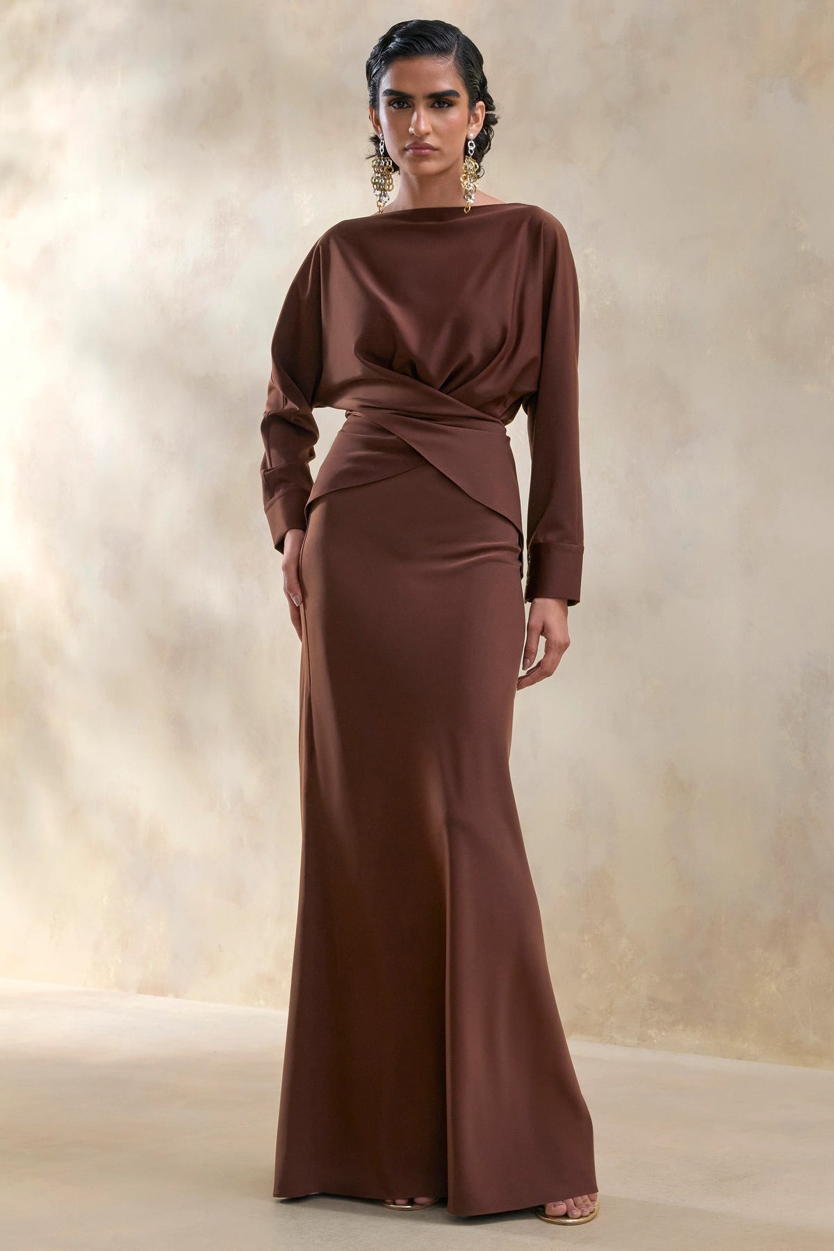 Elaria Brown Satin Maxi Skirt