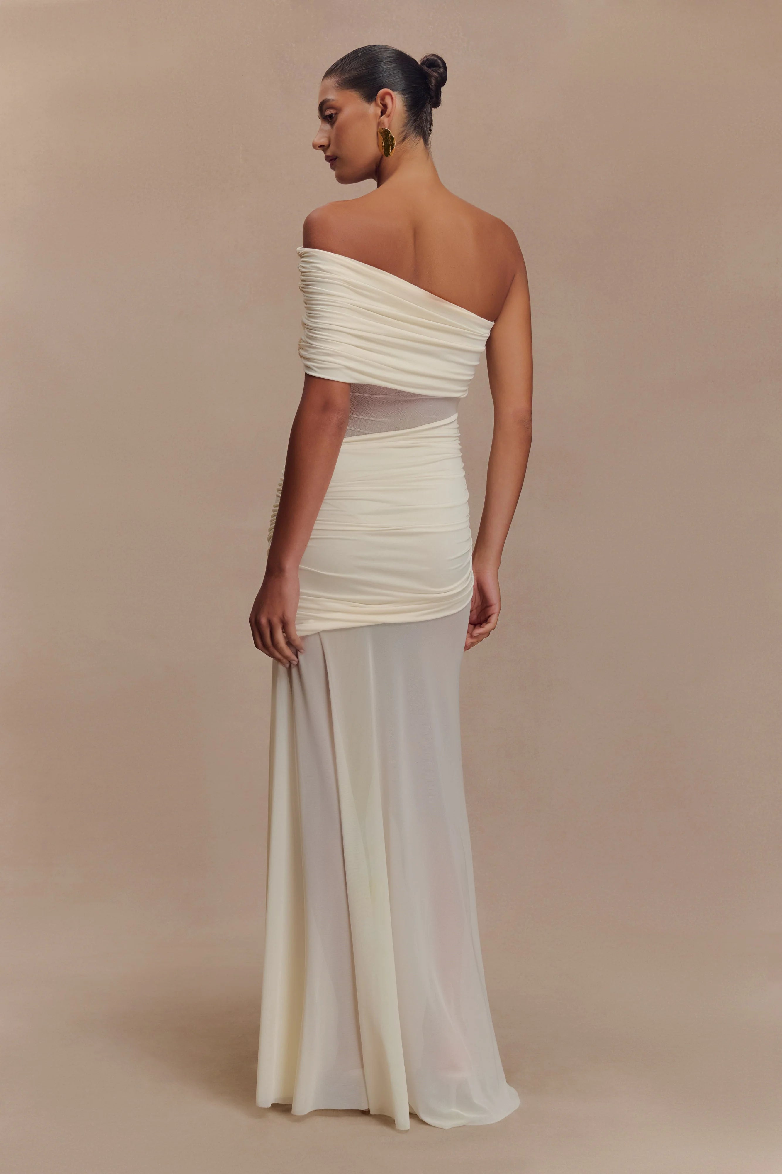 Dallas One Shoulder Mesh Maxi Dress Ivory