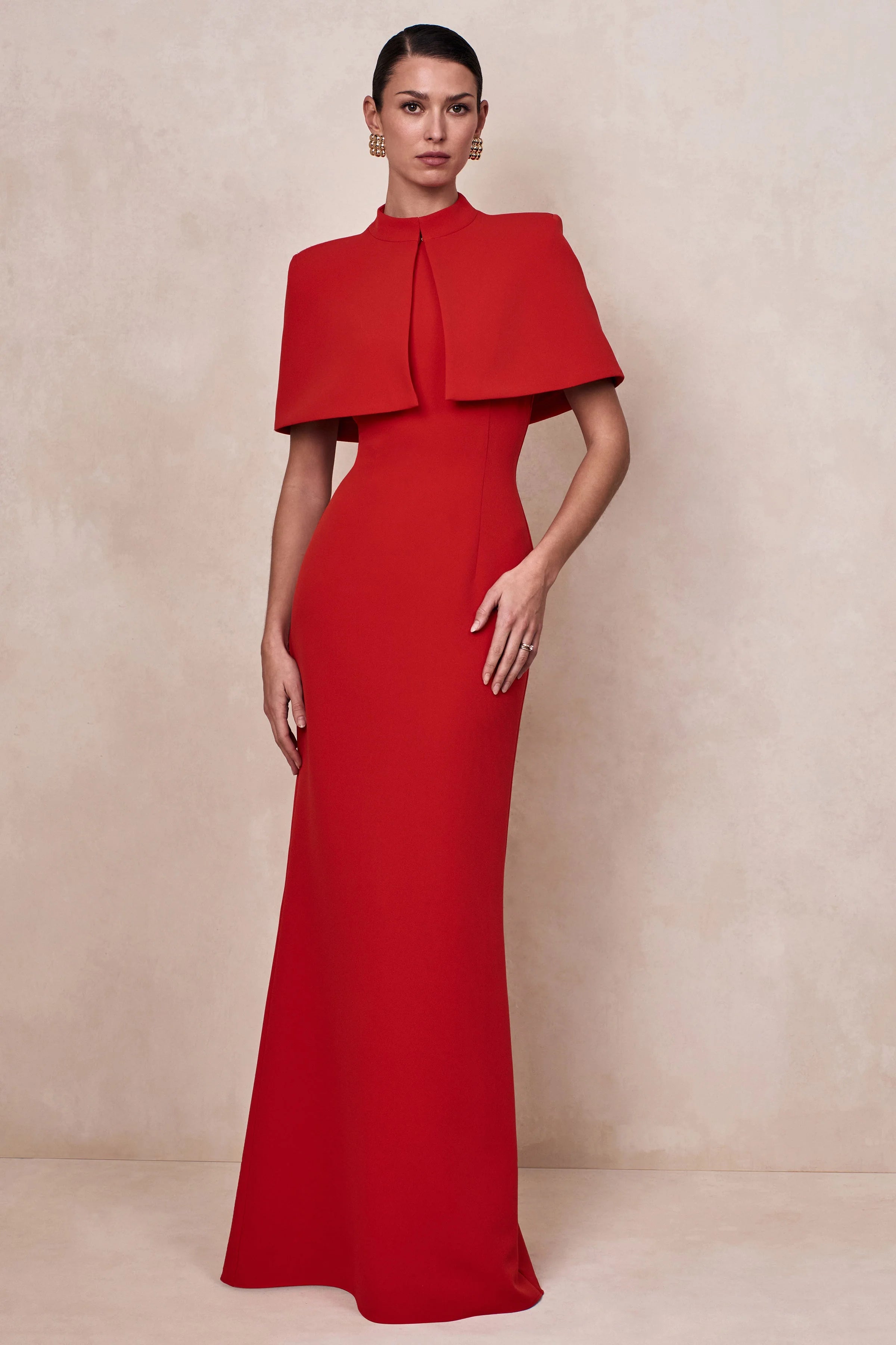 Astrelle Red High Neck Maxi Dress
