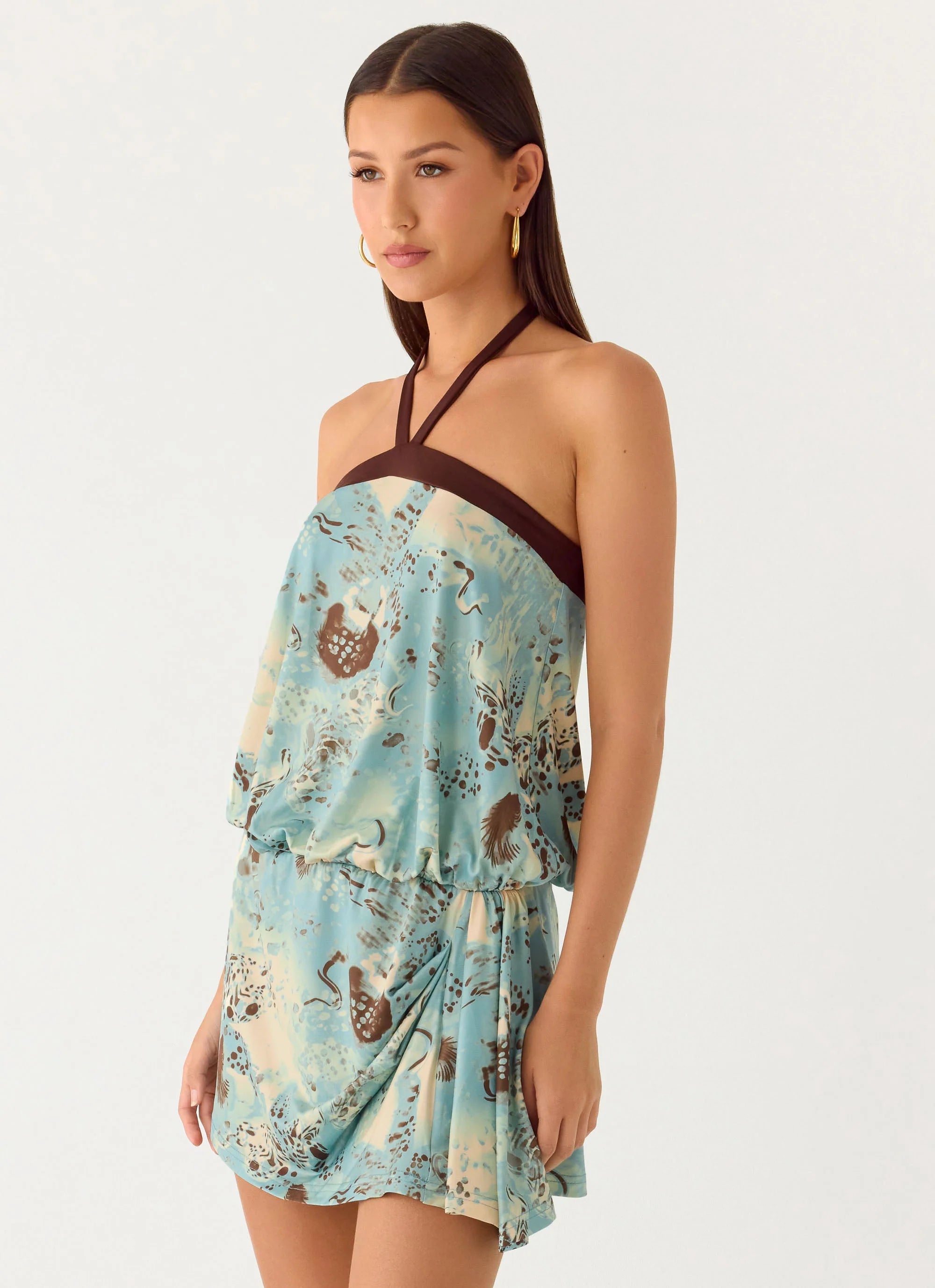 Switch Up Halter Mini Dress Aqua Blur