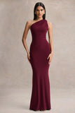 Ottilie Burgundy Asymmetric Neck Maxi Dress