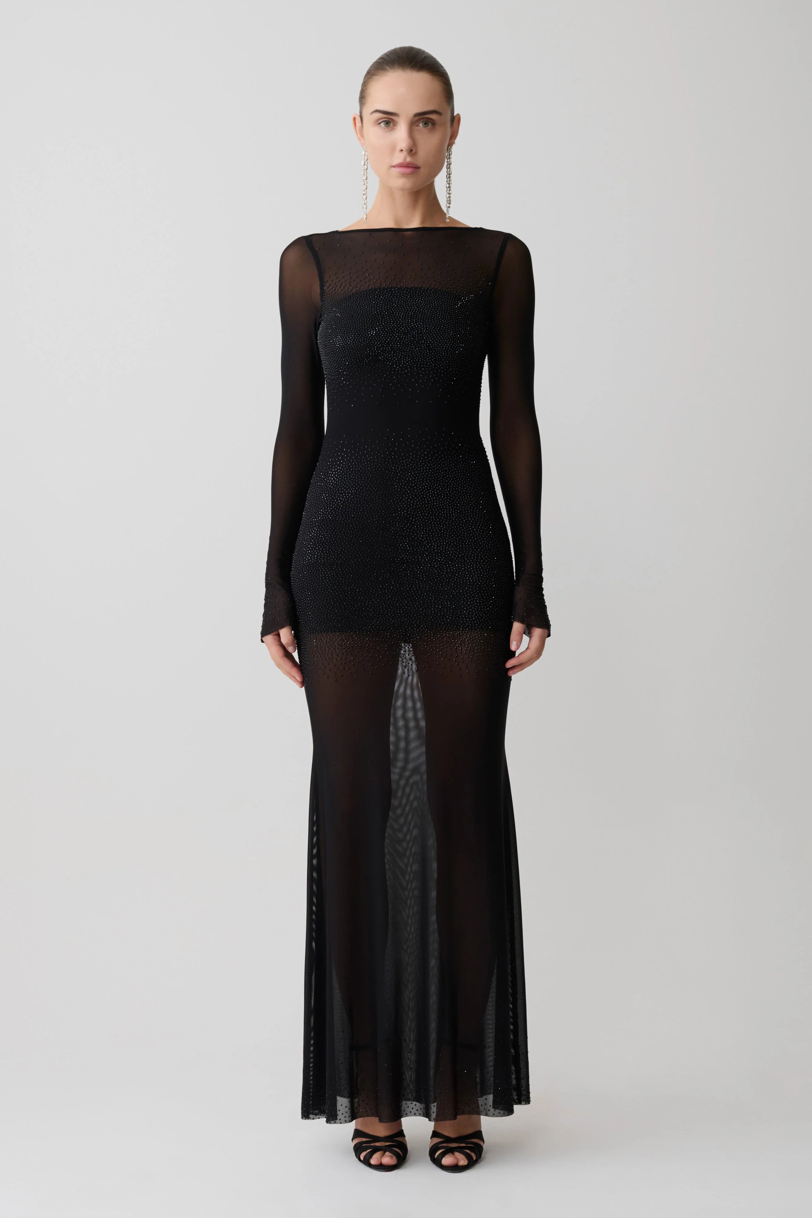 Lior Mesh Maxi Dress With Hotfix Black