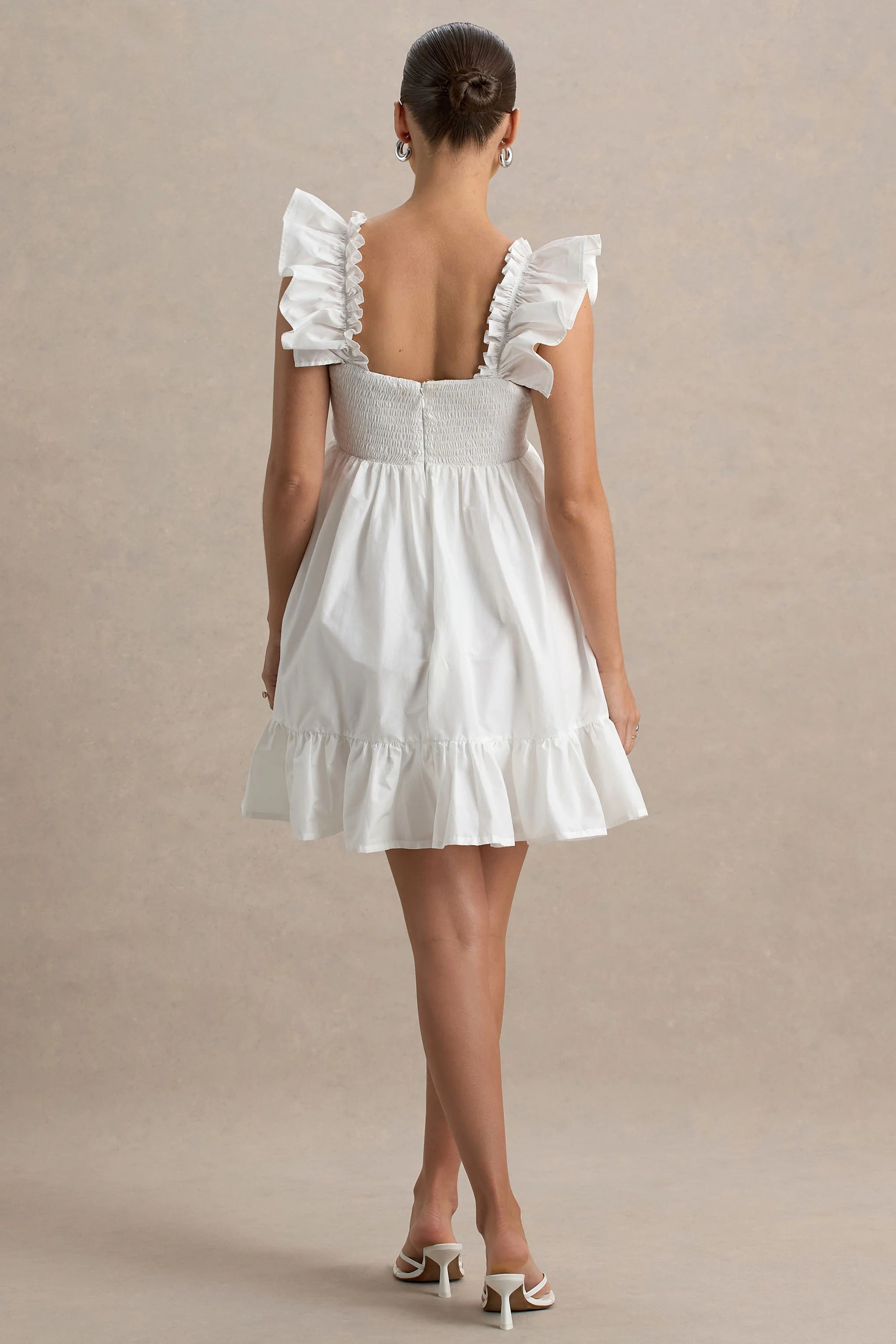 Dolly Daze White Ruffle Sleeve Babydoll Maternity Mini Dress