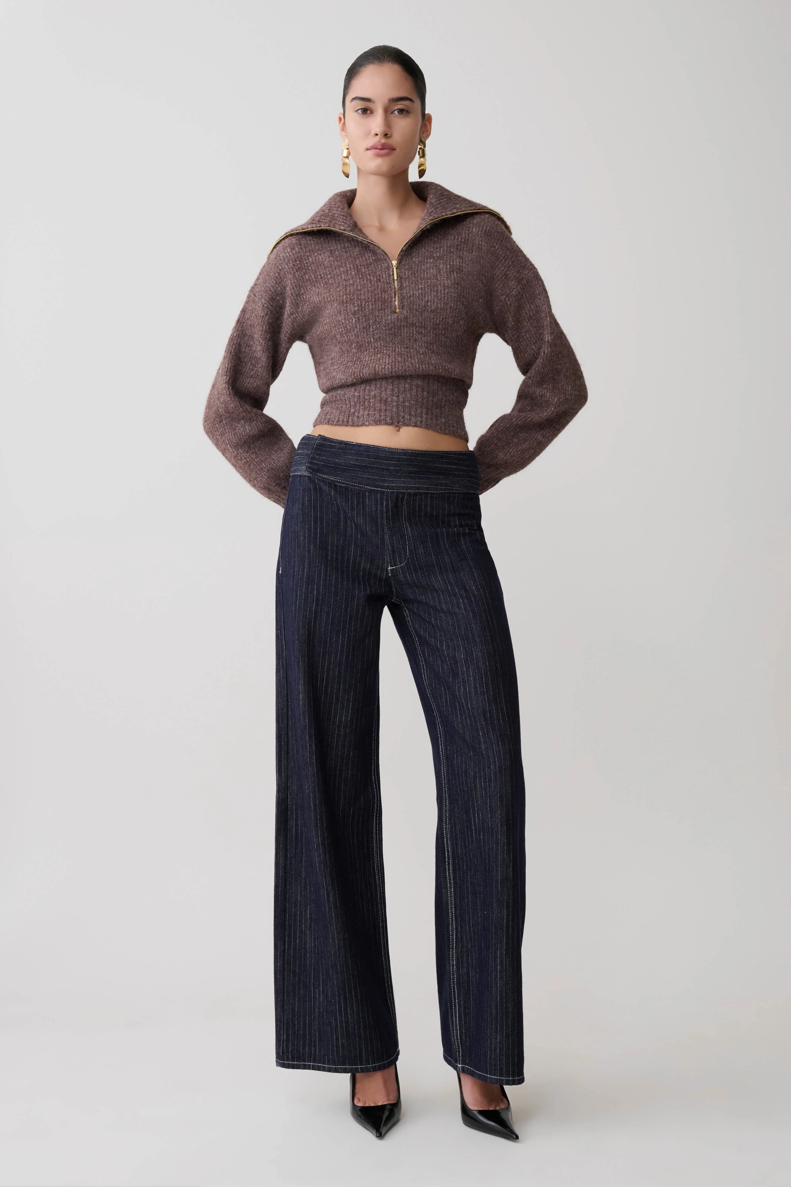 Skylaine Zip Knit Jumper Brown Marle