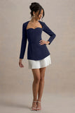 Lysette Navy Sweetheart Long Sleeve Stretch Mini Dress