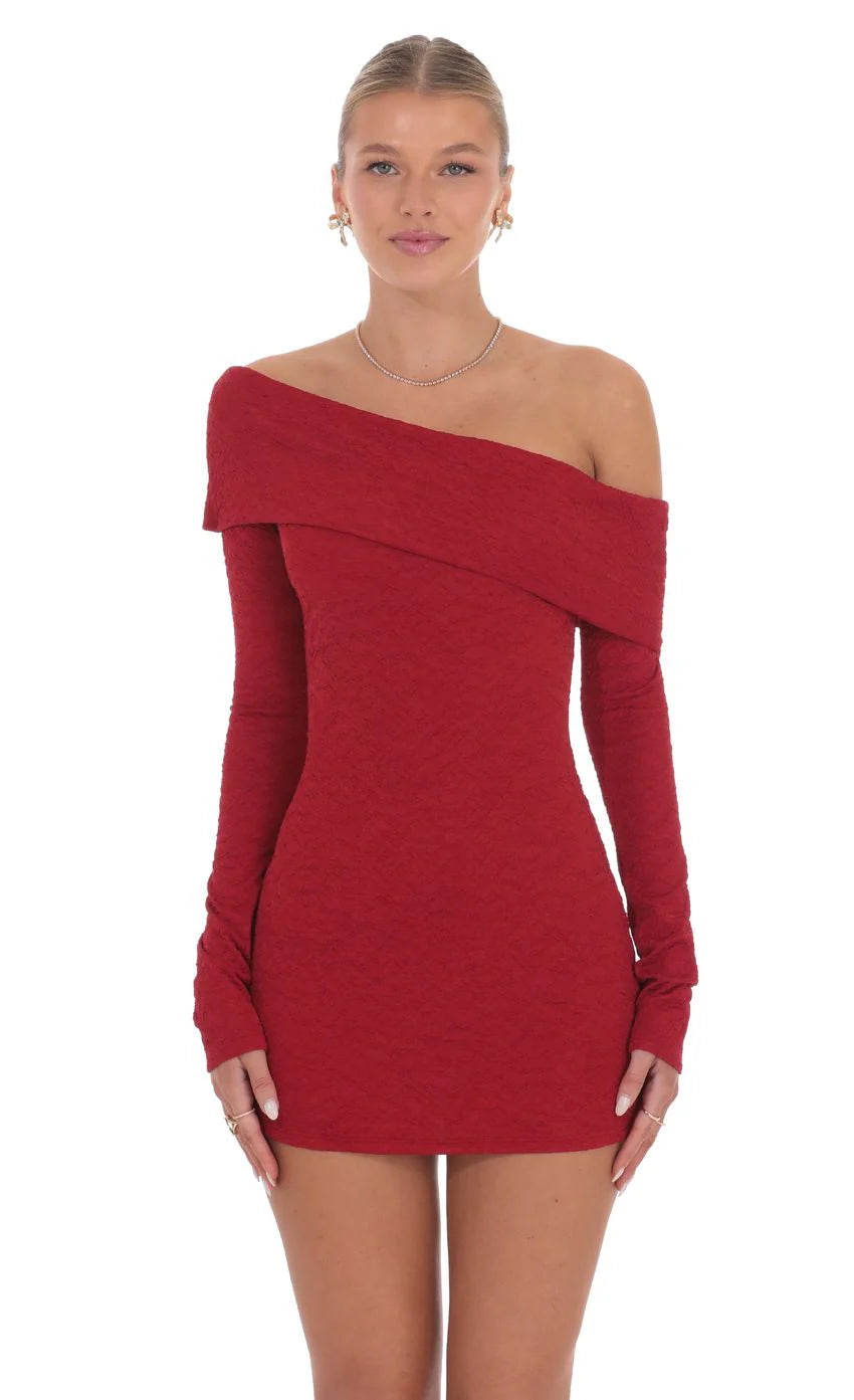 Lace Off Shoulder Dress in Red