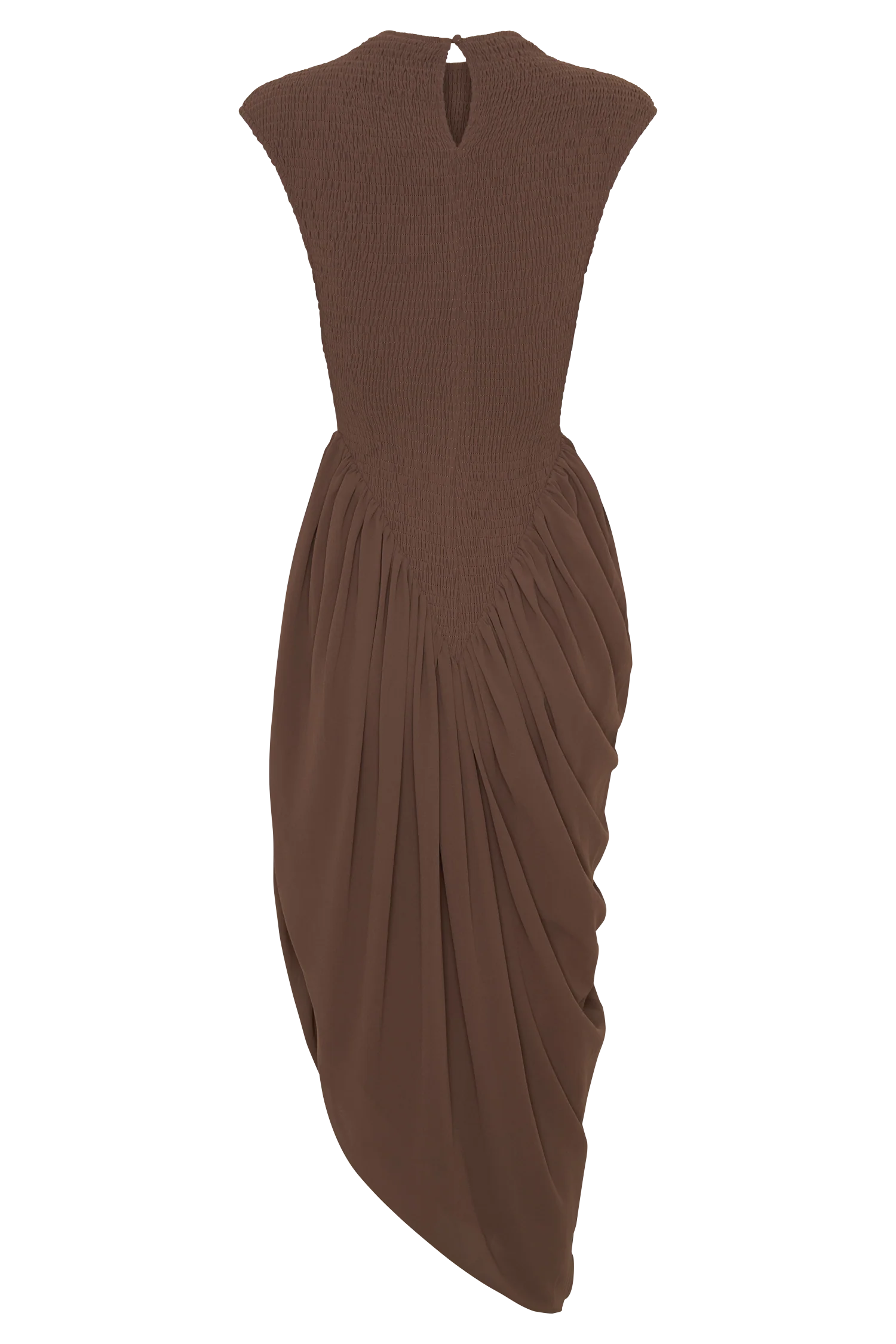Nola Shirred Asymmetric Midi Dress Mocha