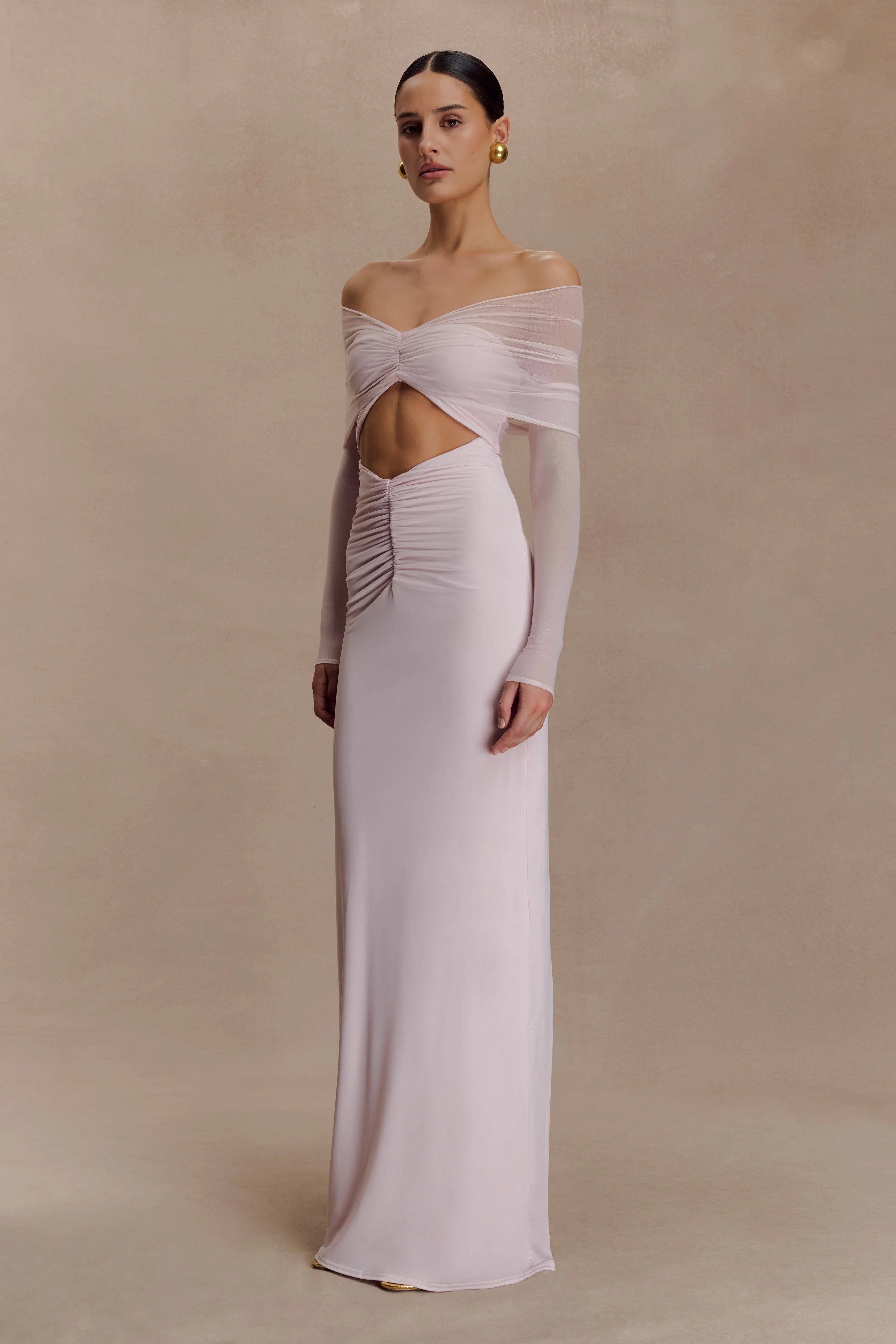 Rafaella Slinky And Mesh Maxi Dress Pale Pink