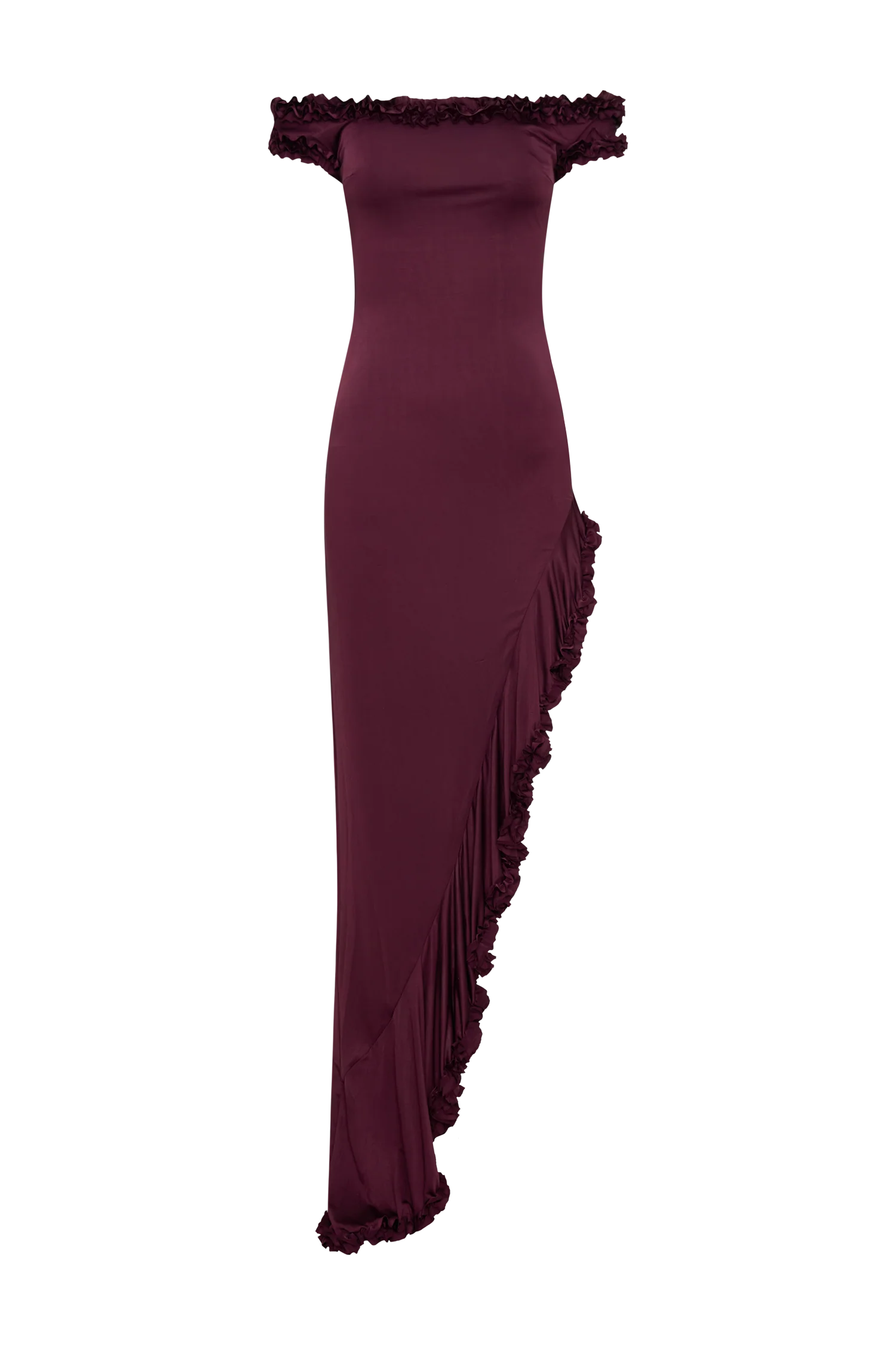Arielle Off Shoulder Ruffle Midi Dress Plum