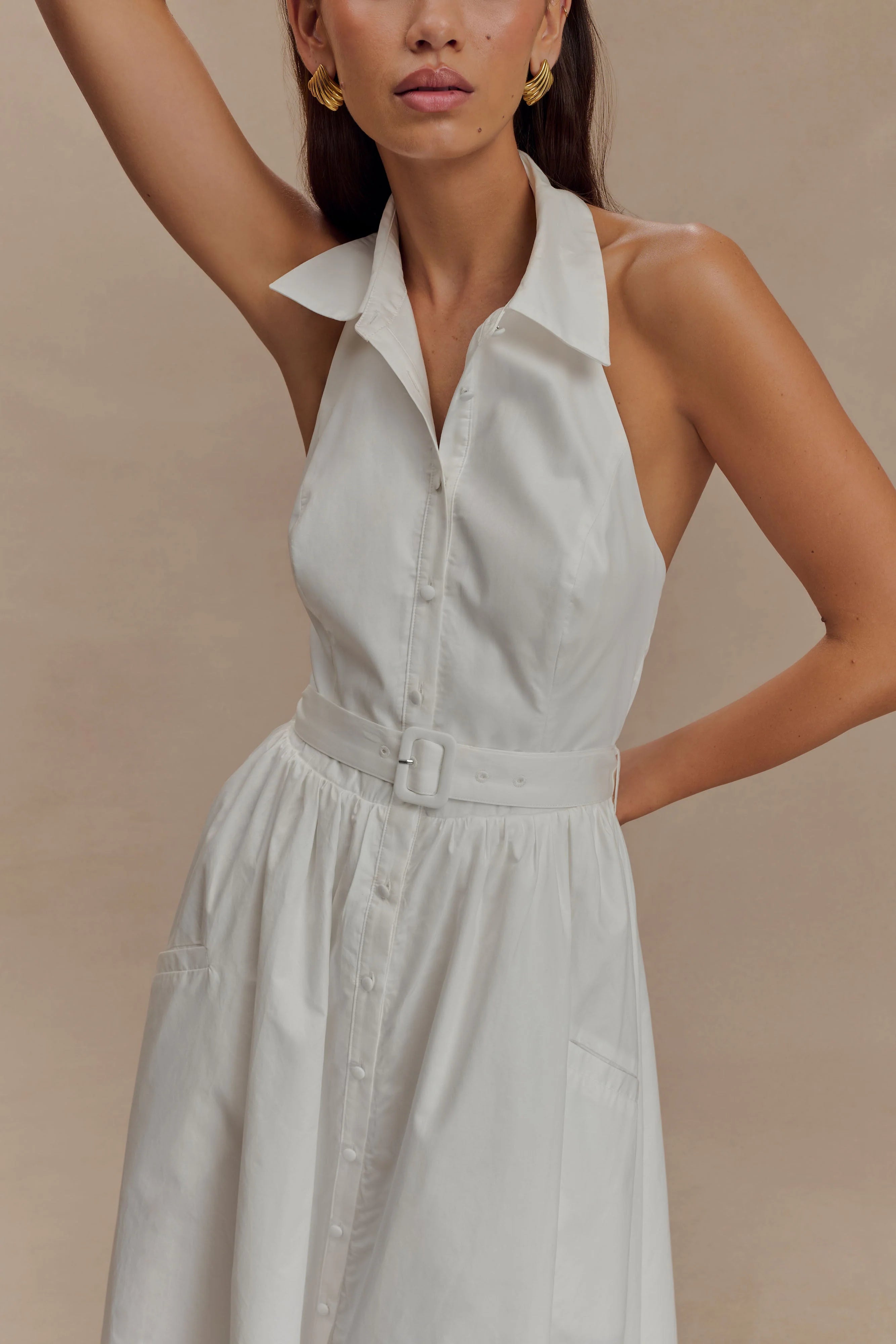 Cindy Collared Midi Dress White
