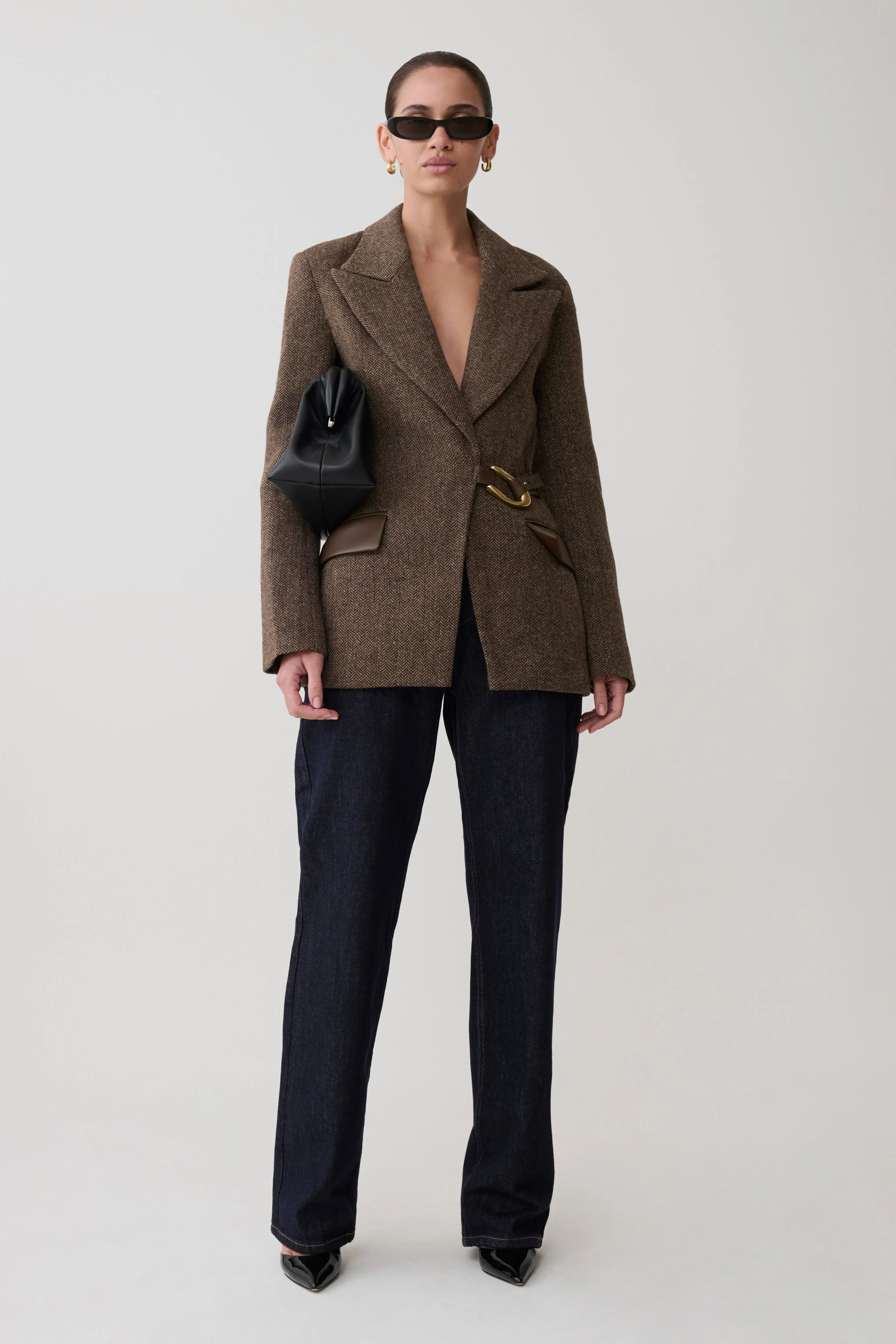 Romy Structured Blazer With Hardware Herringbone