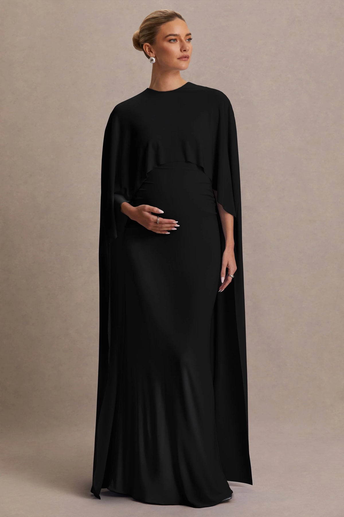 Padma Black Draped Maternity Maxi Dress With Cape Sleeves