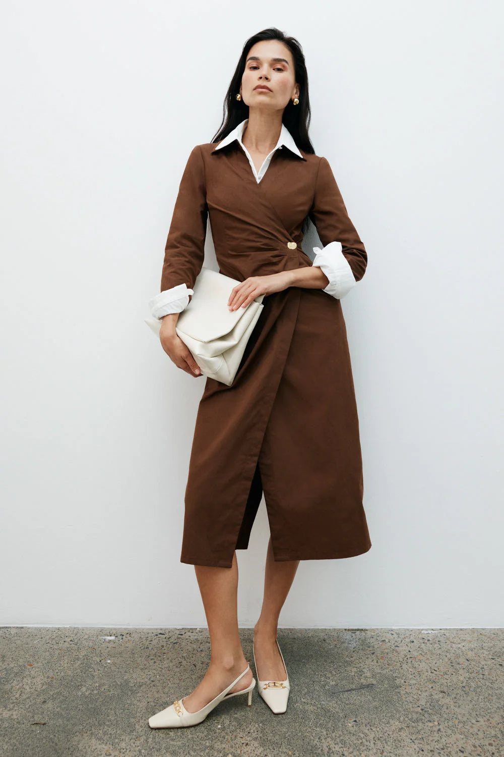 Mikaila Asymmetric Shirt Dress Dark Chocolate