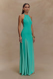 Soleil Knit And Mesh Halter Maxi Dress Lagoon