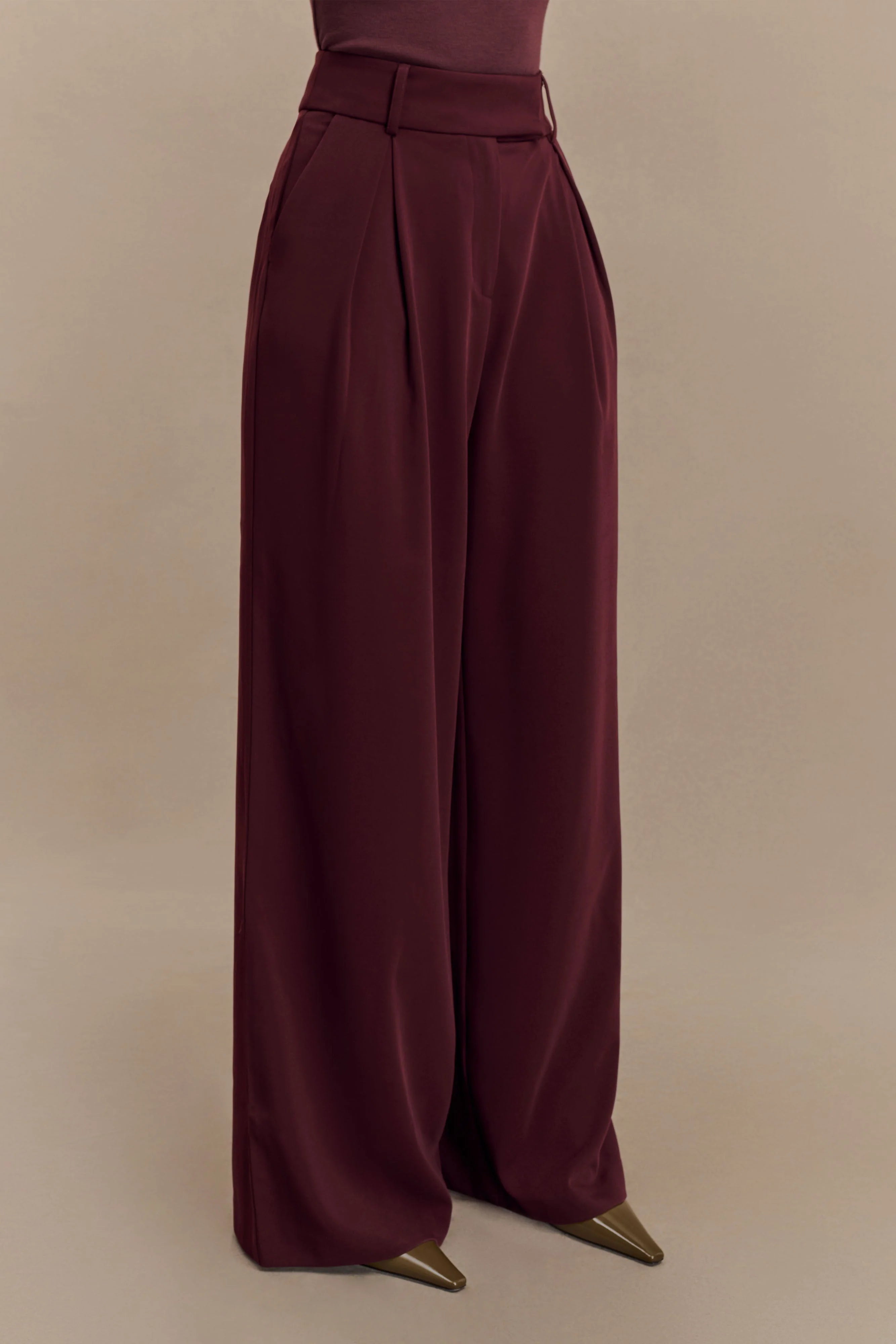 Jacqueline Pleated Wide Leg Pants Mahogany