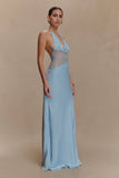 Dinah Lace And Satin Maxi Dress Cornflower Blue