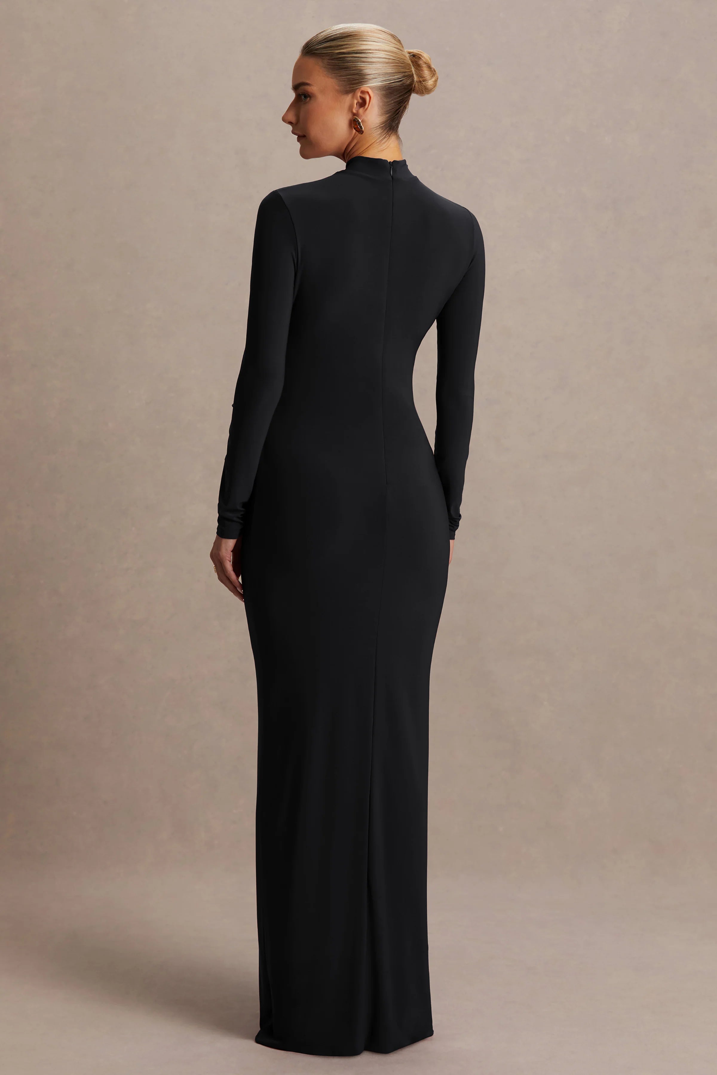Alejandra Black Maternity Long Sleeve High Neck Maxi Dress