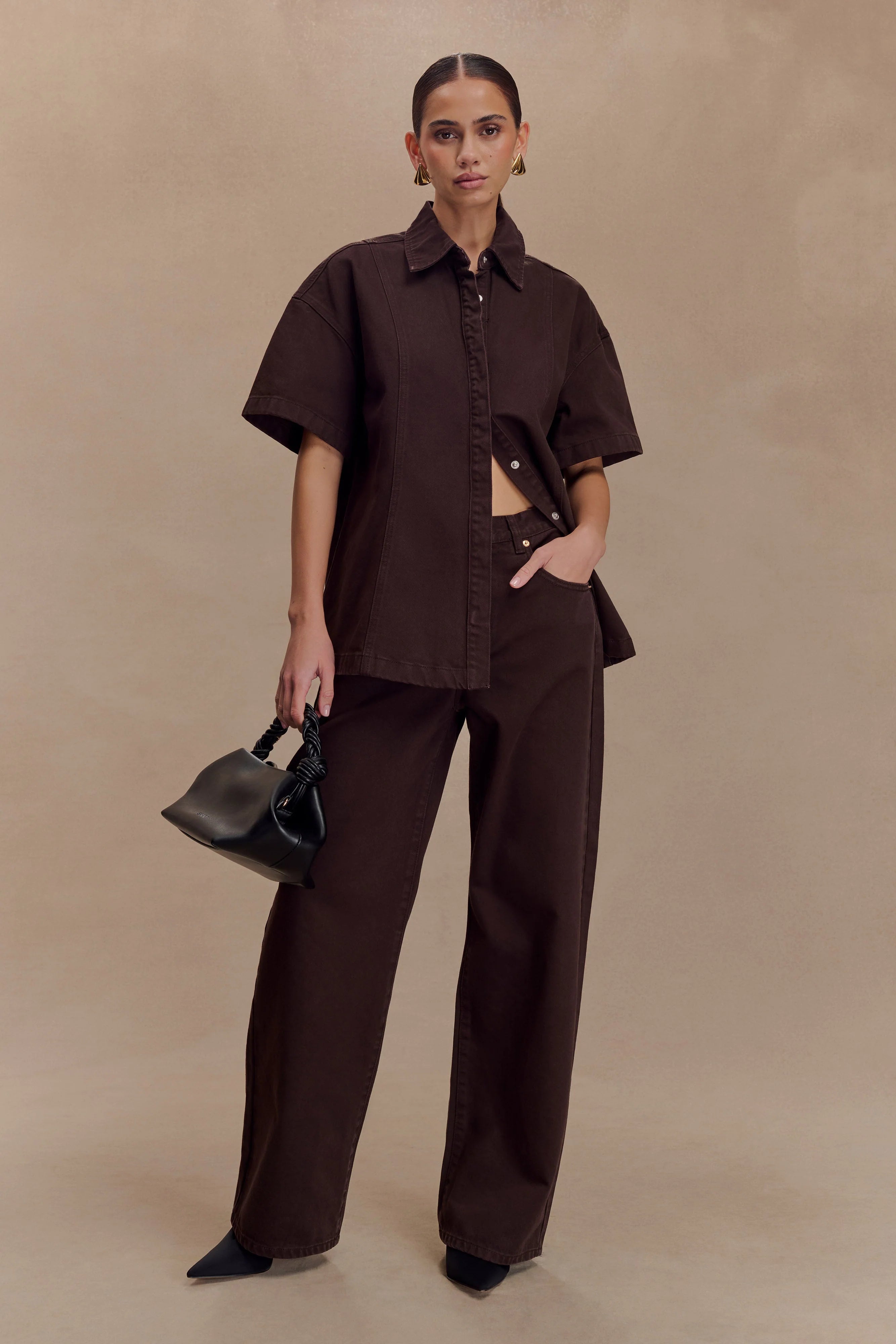 Maya Oversized Denim Shirt Chocolate