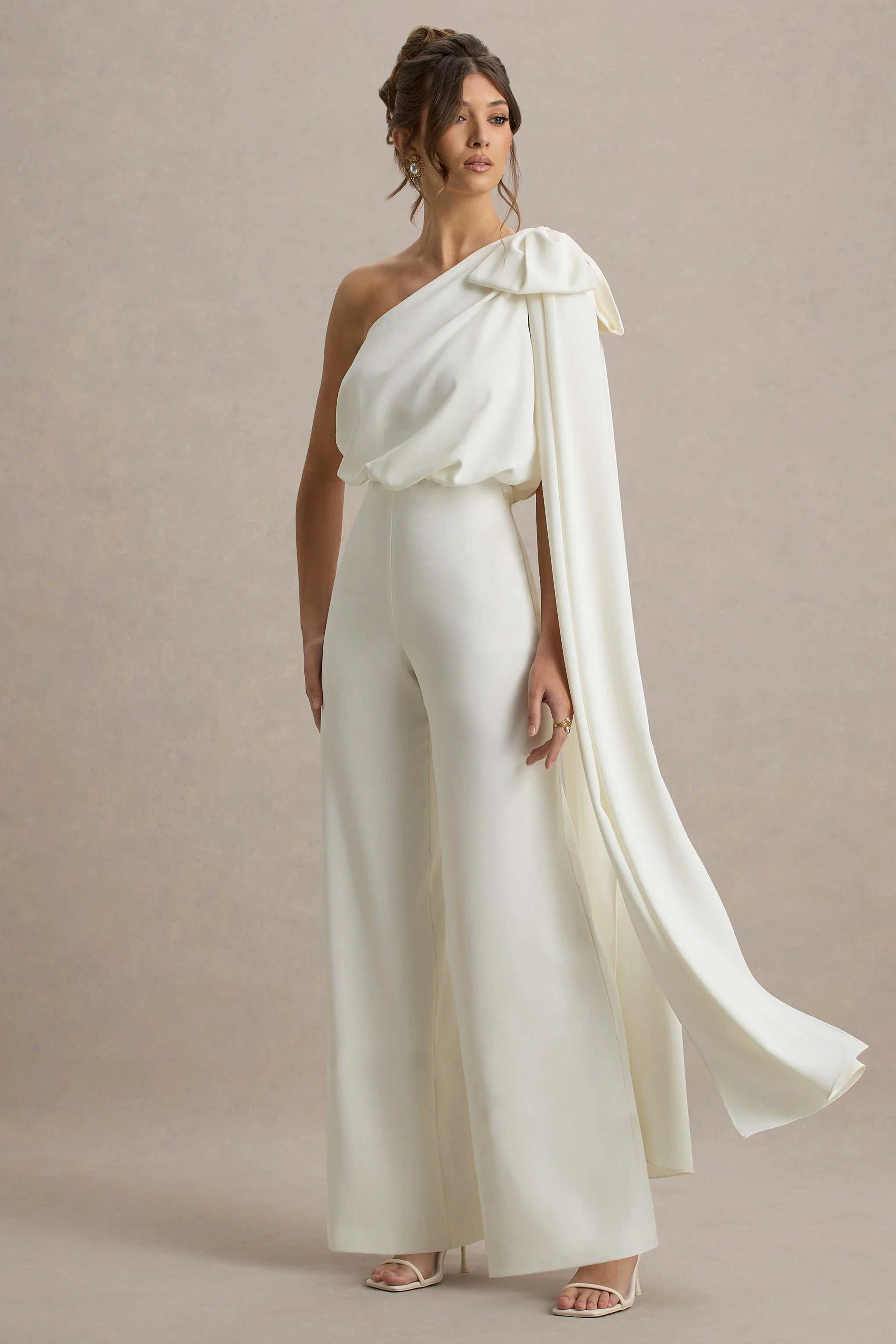 Alice Cream Asymmetric Bow Shoulder Jumpsuit With Drape
