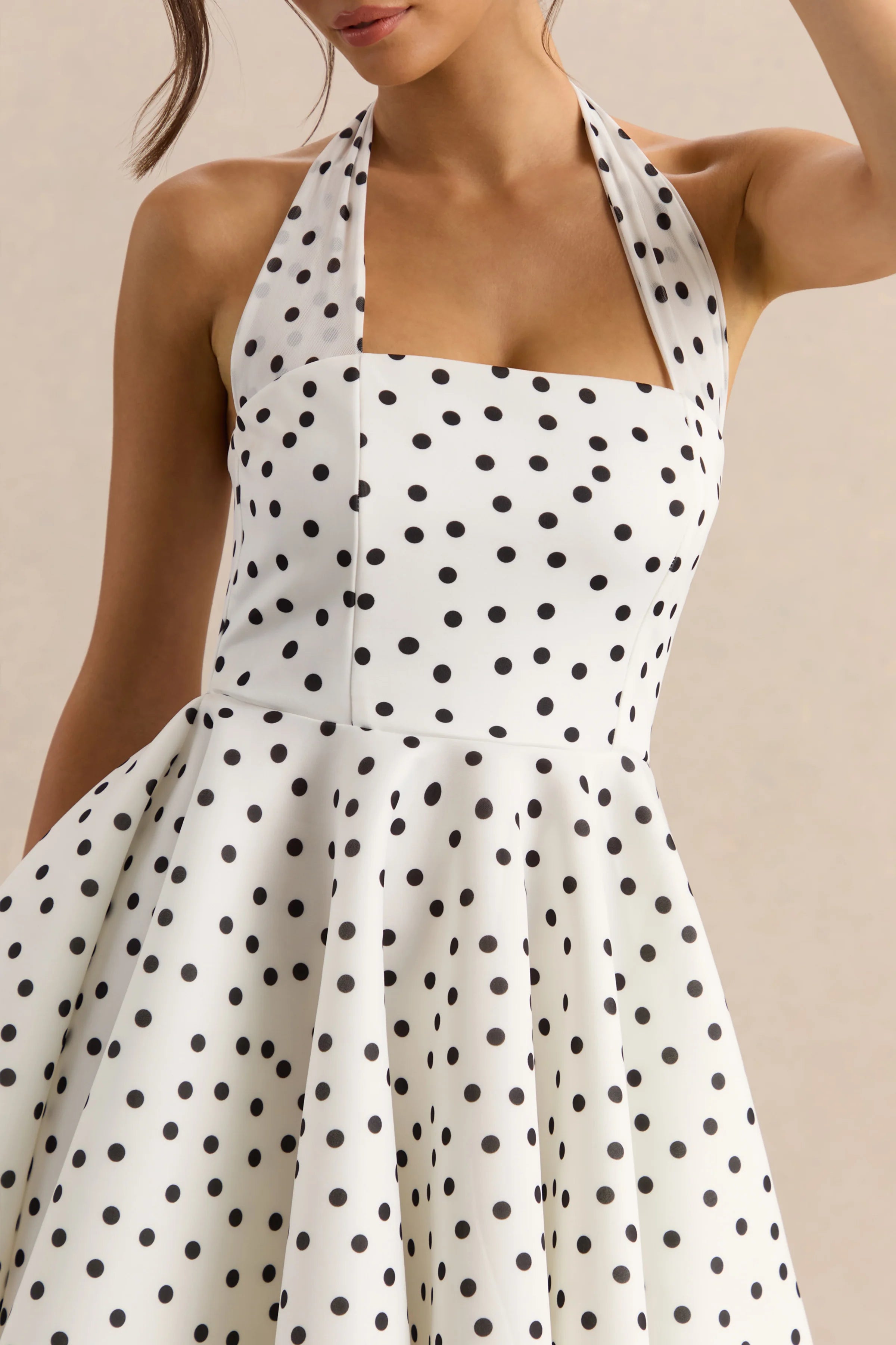 Peggy White Black Polka Dot Halter Neck Skater Mini Dress